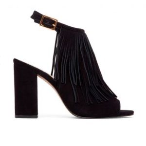 Vince Camuto black fringe heels